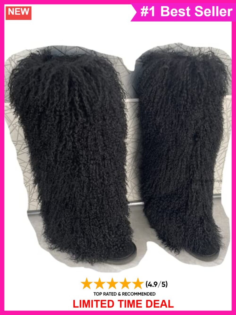 Real Mongolian Fur Over Knee Boots Cow Leather Fluffy Winter Snow Boots